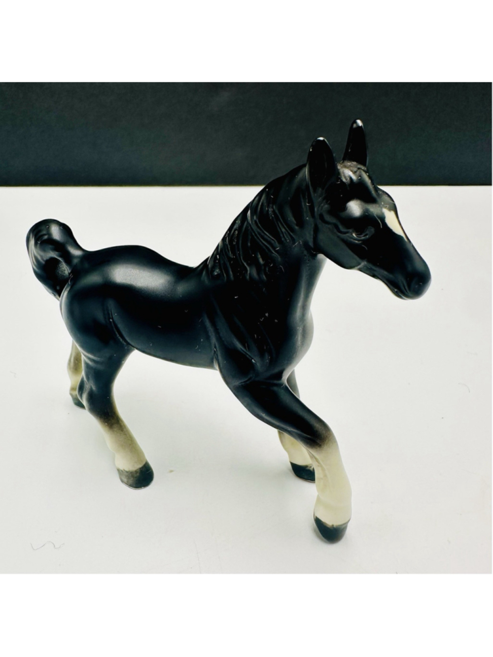Vintage Japan Black White Horse Pony Figurine 4 Inch Tall Ceramic Porcelain A295